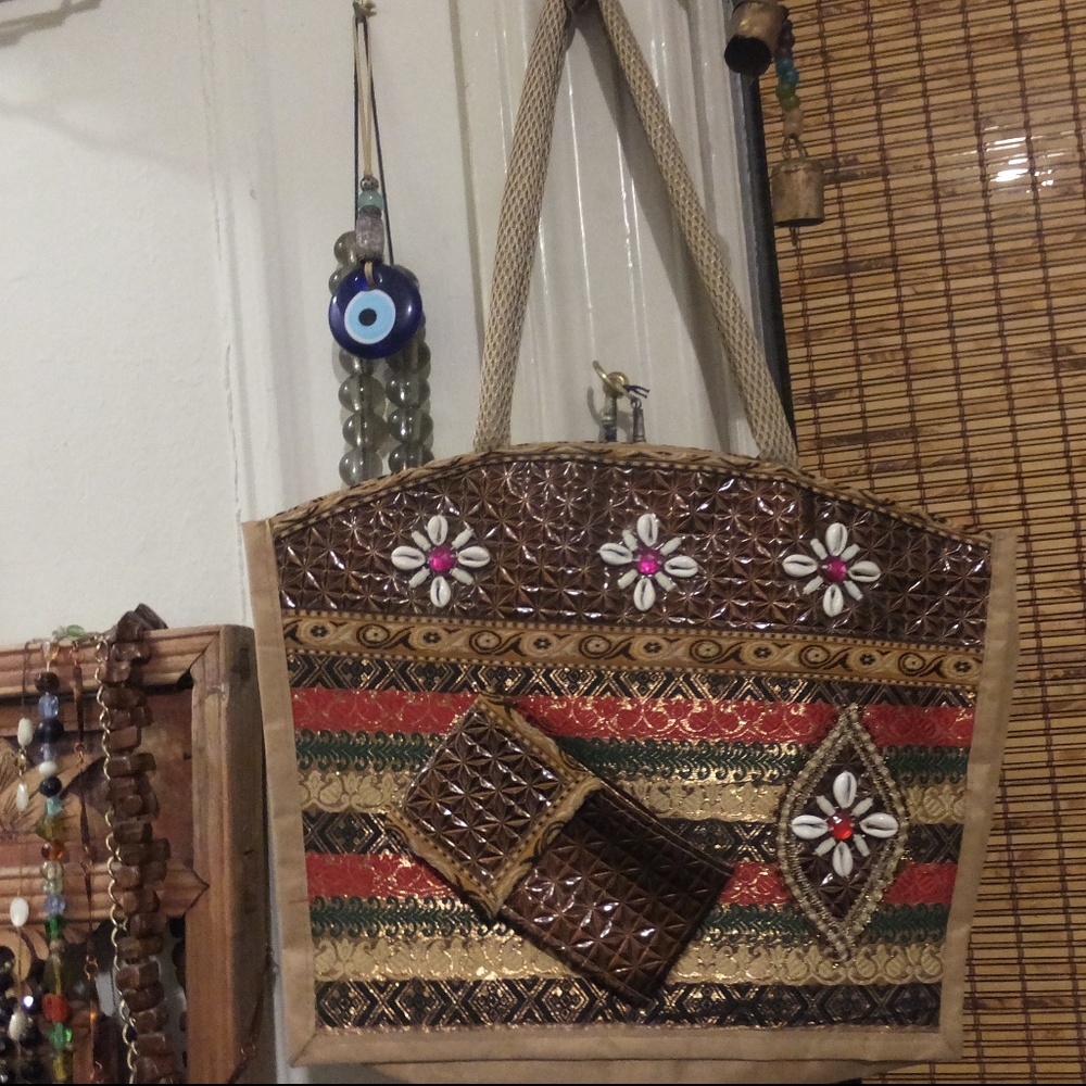 Boho Indian Brocade Shoulder Tote Bag